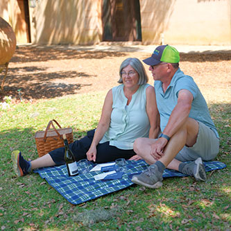 A couple sitting on a blanket. Link to Life Stage Gift Planner Ages 60-70 Situations.